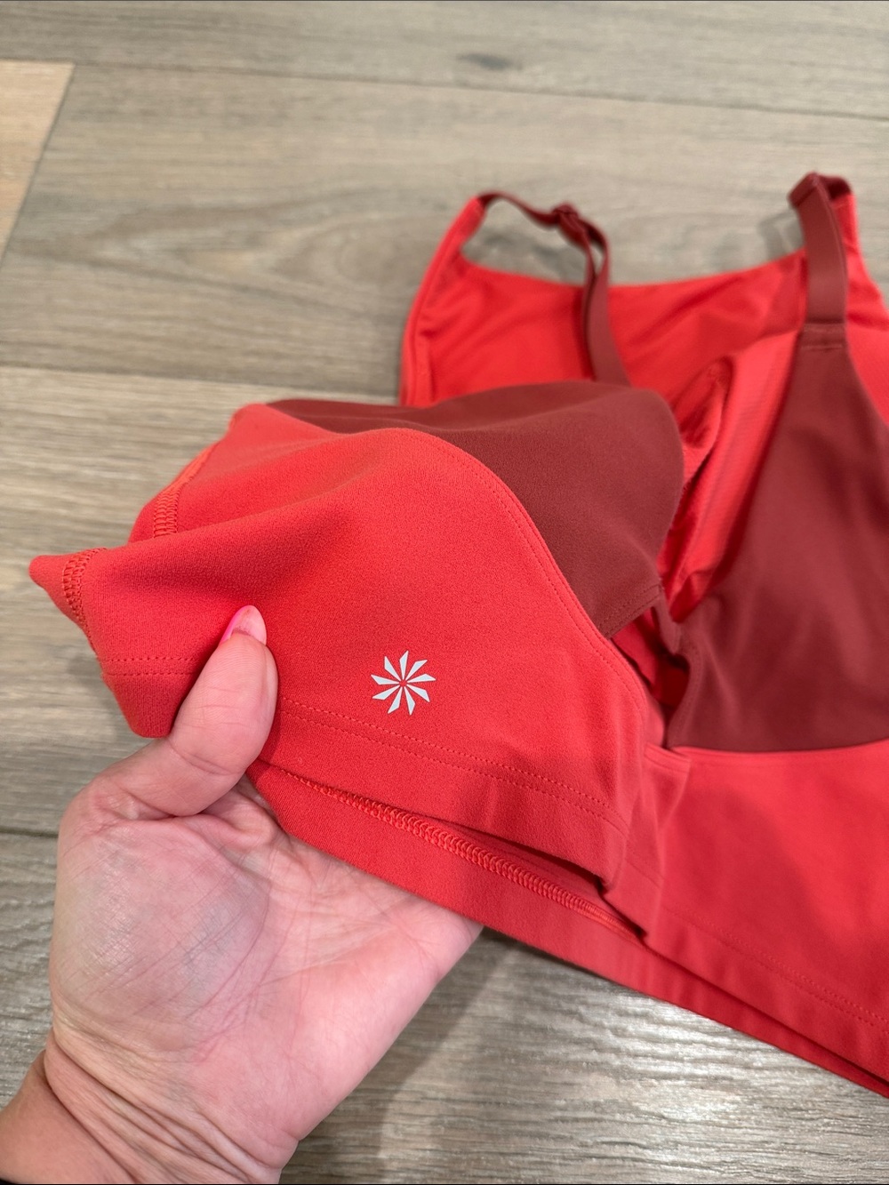 ATHLETA Lychee Red Intension Crop A-C High Neck Yoga Active Bra Top Size Medium - Picture 5 of 6